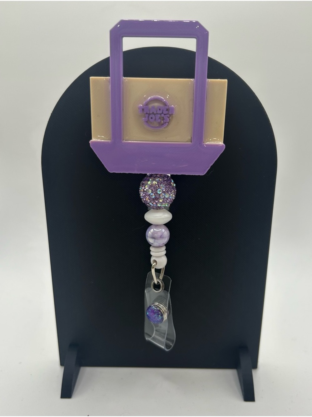Purple & Cream Beaded Badge Reel